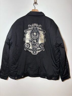 Lucky 13 Jacket Mens 2XL Black Zip-Up Bikes Last Ride Skull Motorcycle Jacket